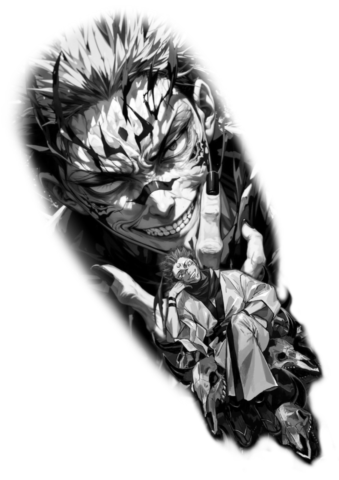 Anime-Charakter im dramatischen Black & Grey-Stil als WannaDo Tattoo-Idee von Lucas Schenk