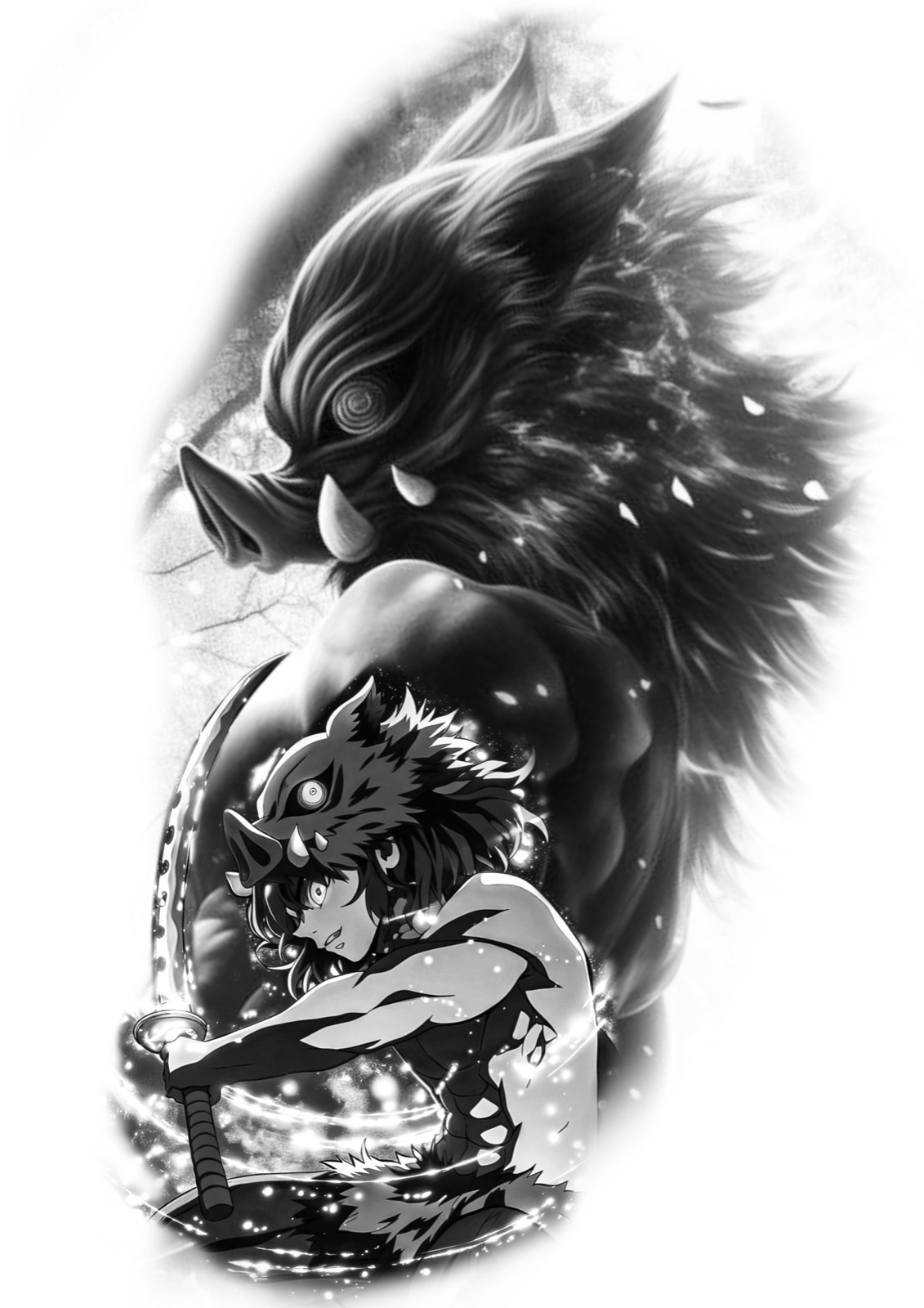 Demon Slayer im dynamischen Black & Grey-Stil als WannaDo Tattoo-Idee von Lucas Schenk